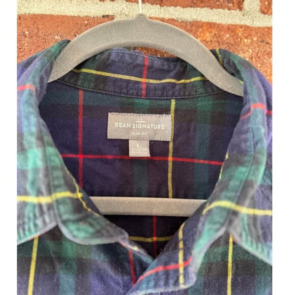 LL Bean Signature Slim Fit Flannel Shirt Men’s Large Plaid Tartan 100% Cotton - Picture 2 of 7